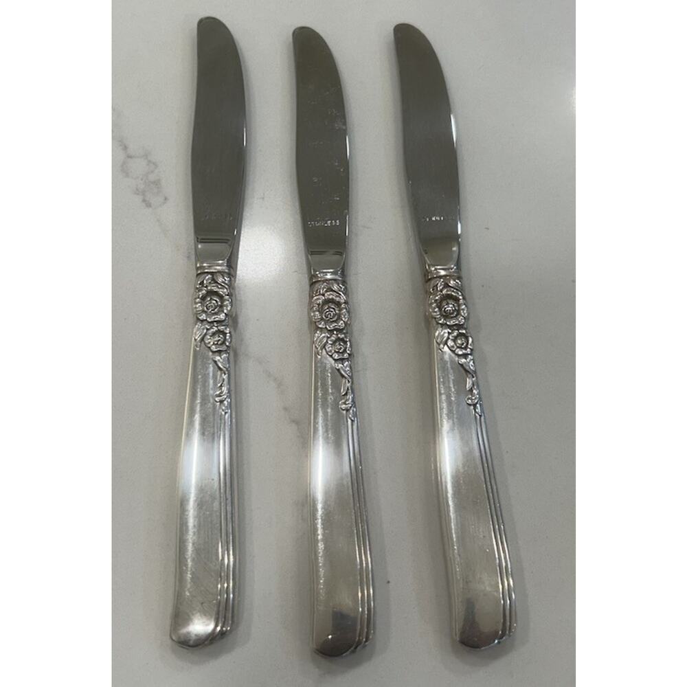 Vtg‎ Oneida Prestige Gay Adventure 1955 Silver Plated MCM Set Of 3 Dinner Knives - Picture 3 of 8